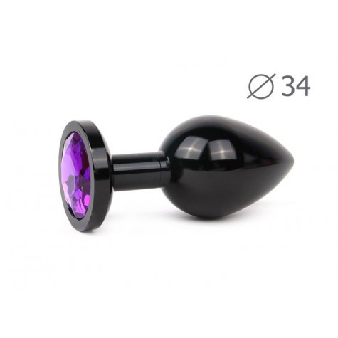 Коническая черная анальная втулка с кристаллом фиолетового цвета - 8,2 см.