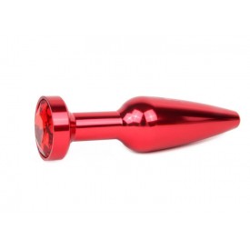 Удлиненная коническая гладкая красная анальная втулка с красным кристаллом - 11,3 см.