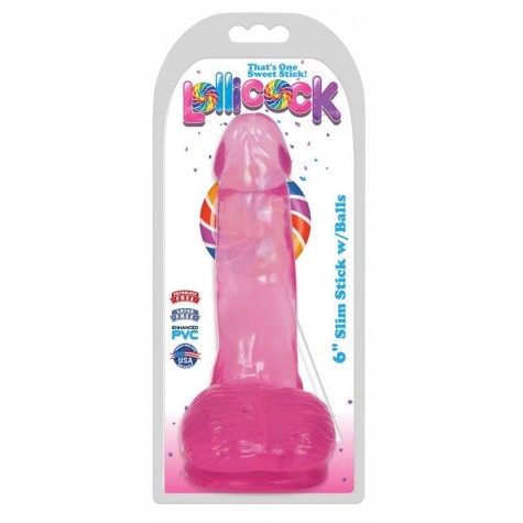 Розовый гелевый фаллоимитатор Slim Stick with Balls - 15,2 см.